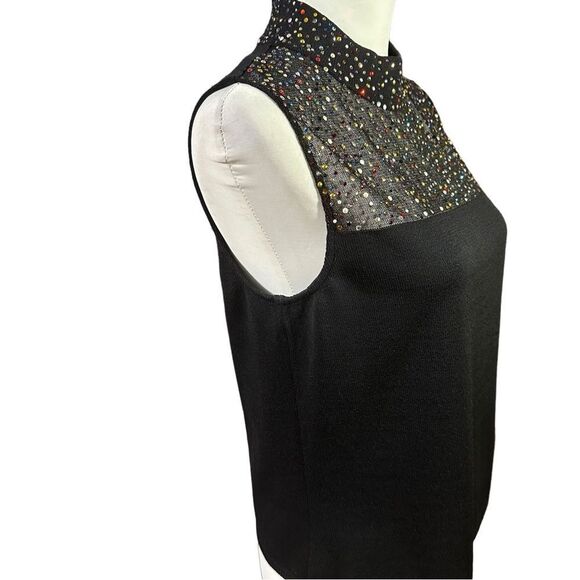 St. John Black Knit Sleeveless Top with Beaded Embellishments Sz Small - Picture 8 of 11